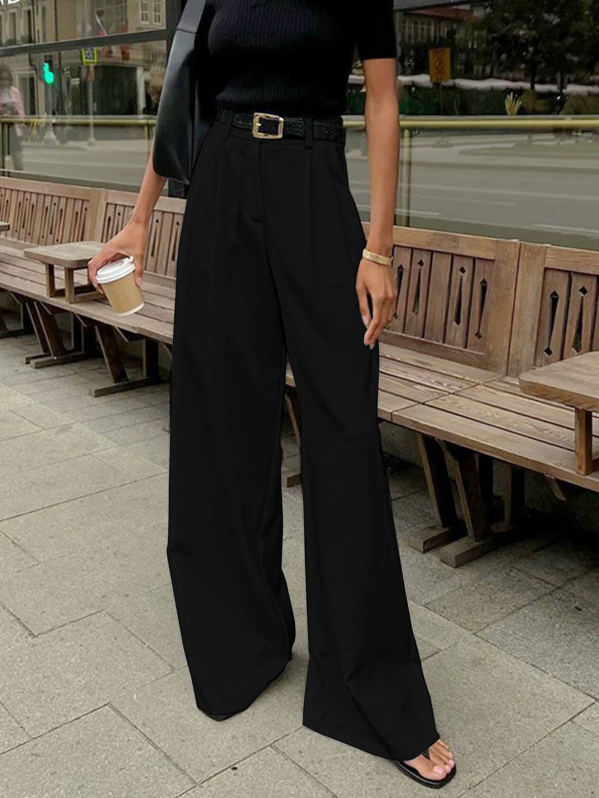 Solid Wide Leg Pants