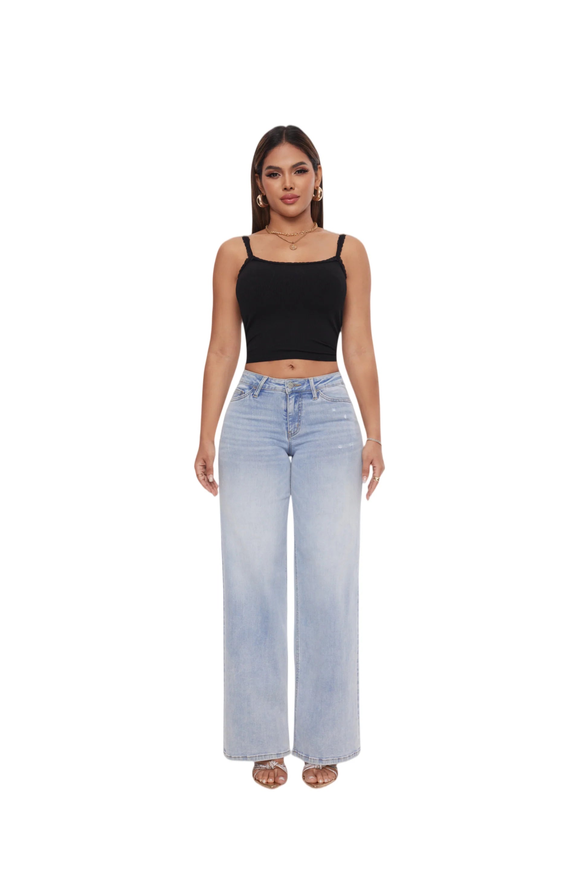 Mid-to-low-rise Wide-leg Straight Denim Jeans